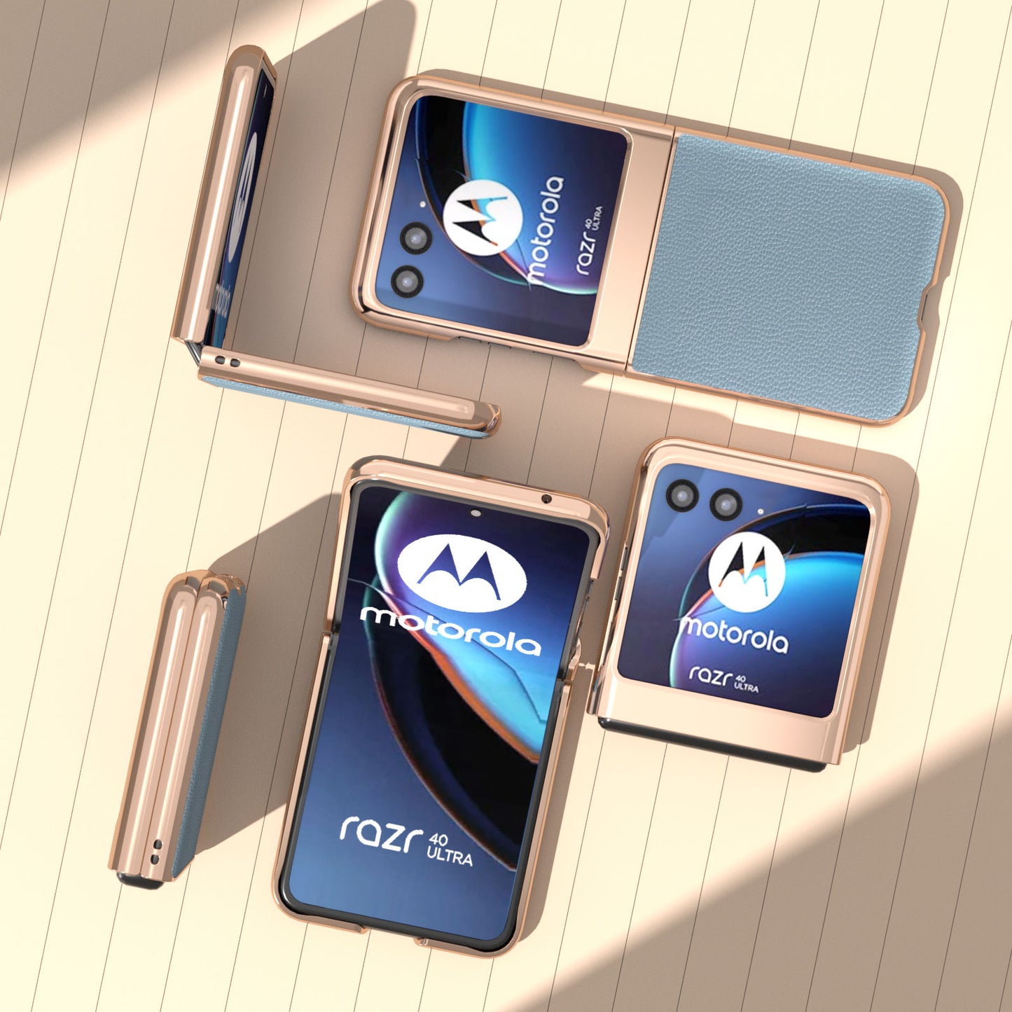 Uniqkart for Motorola Razr 40 Ultra 5G Litchi Texture Back Cover Genuine Cow Leather + PC Nano Electroplating Phone Case - Baby Blue