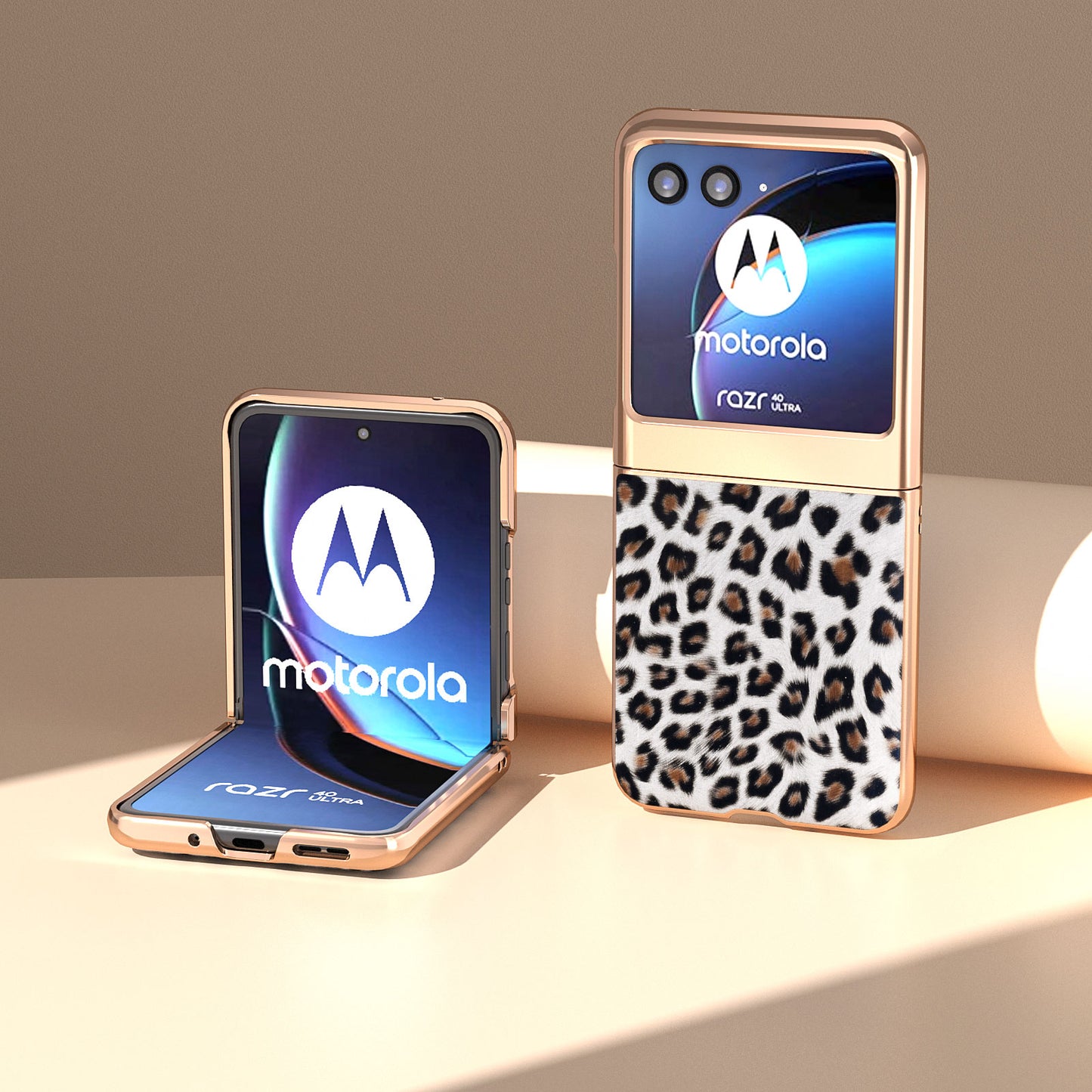 Uniqkart for Motorola Razr 40 Ultra 5G PU Leather + Hard PC Phone Case Nano Electroplating Leopard Pattern Cover - Silver