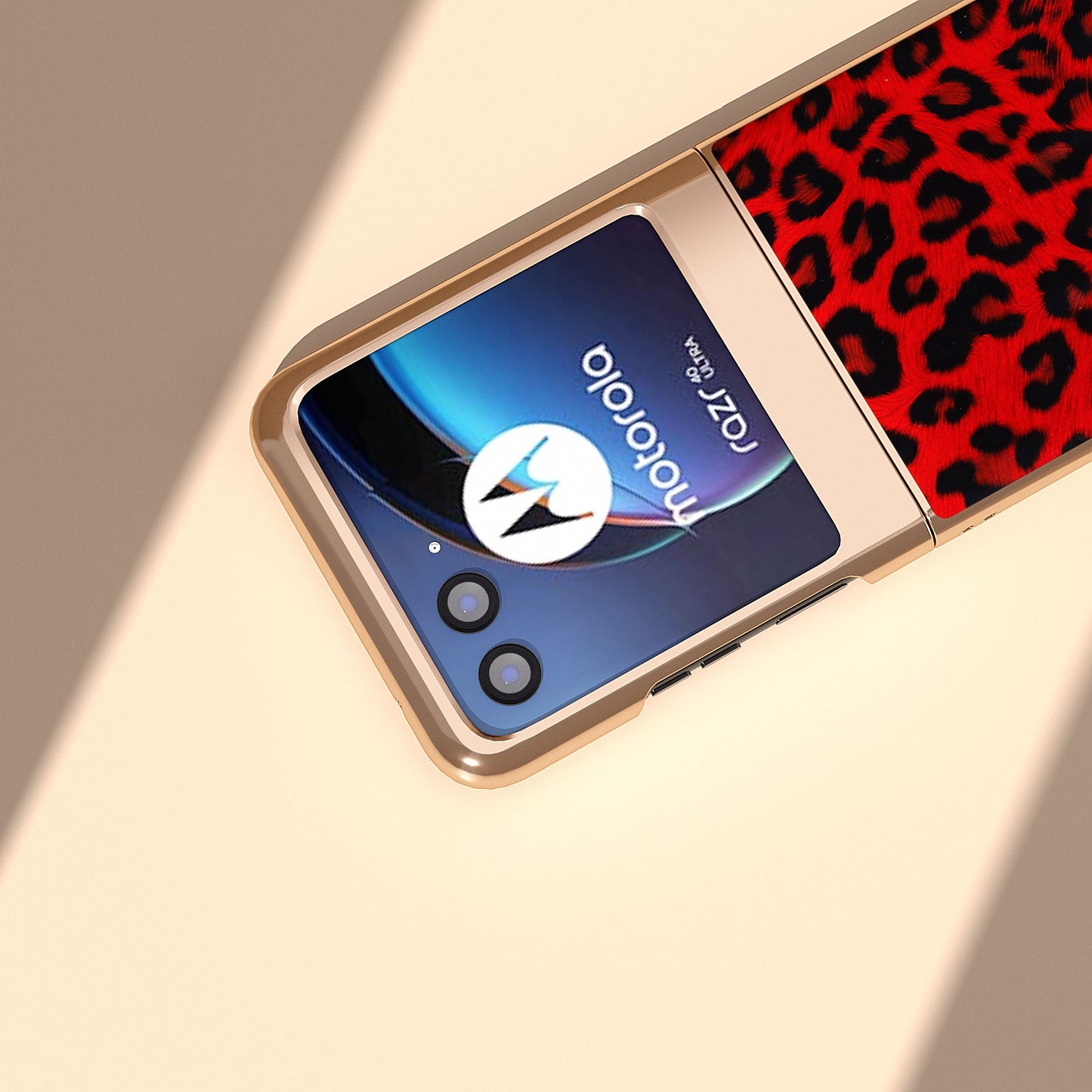 Uniqkart for Motorola Razr 40 Ultra 5G PU Leather + Hard PC Phone Case Nano Electroplating Leopard Pattern Cover - Red