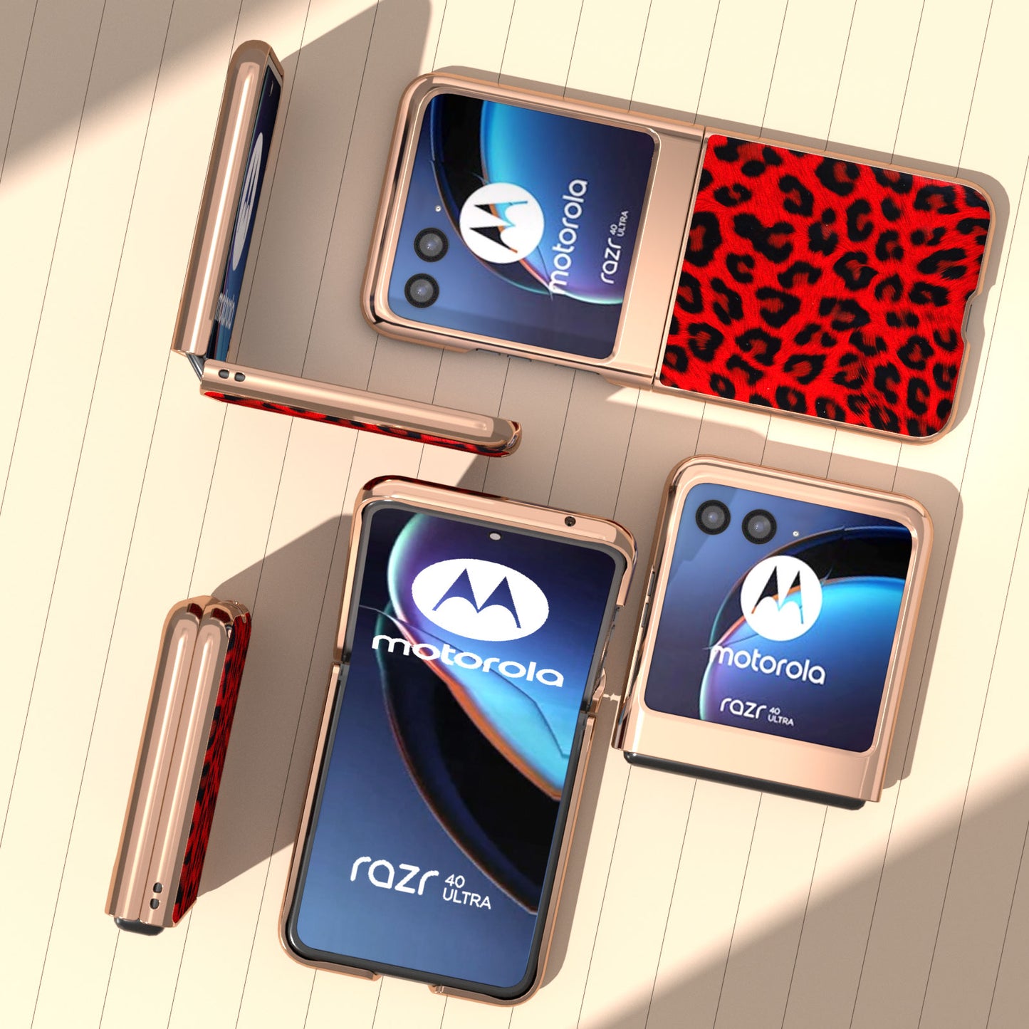 Uniqkart for Motorola Razr 40 Ultra 5G PU Leather + Hard PC Phone Case Nano Electroplating Leopard Pattern Cover - Red