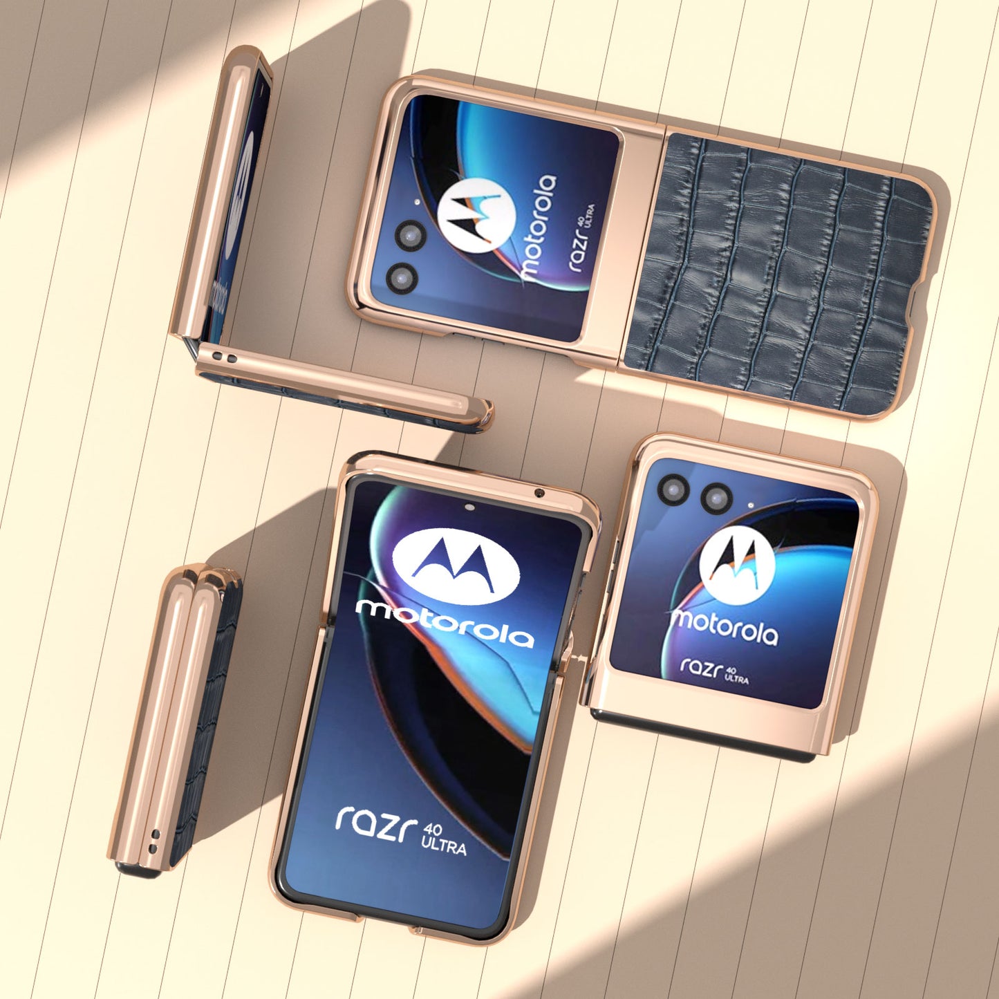 Uniqkart for Motorola Razr 40 Ultra 5G Genuine Cow Leather + PC Anti-Drop Cover Crocodile Texture Nano Electroplating Phone Case - Blue