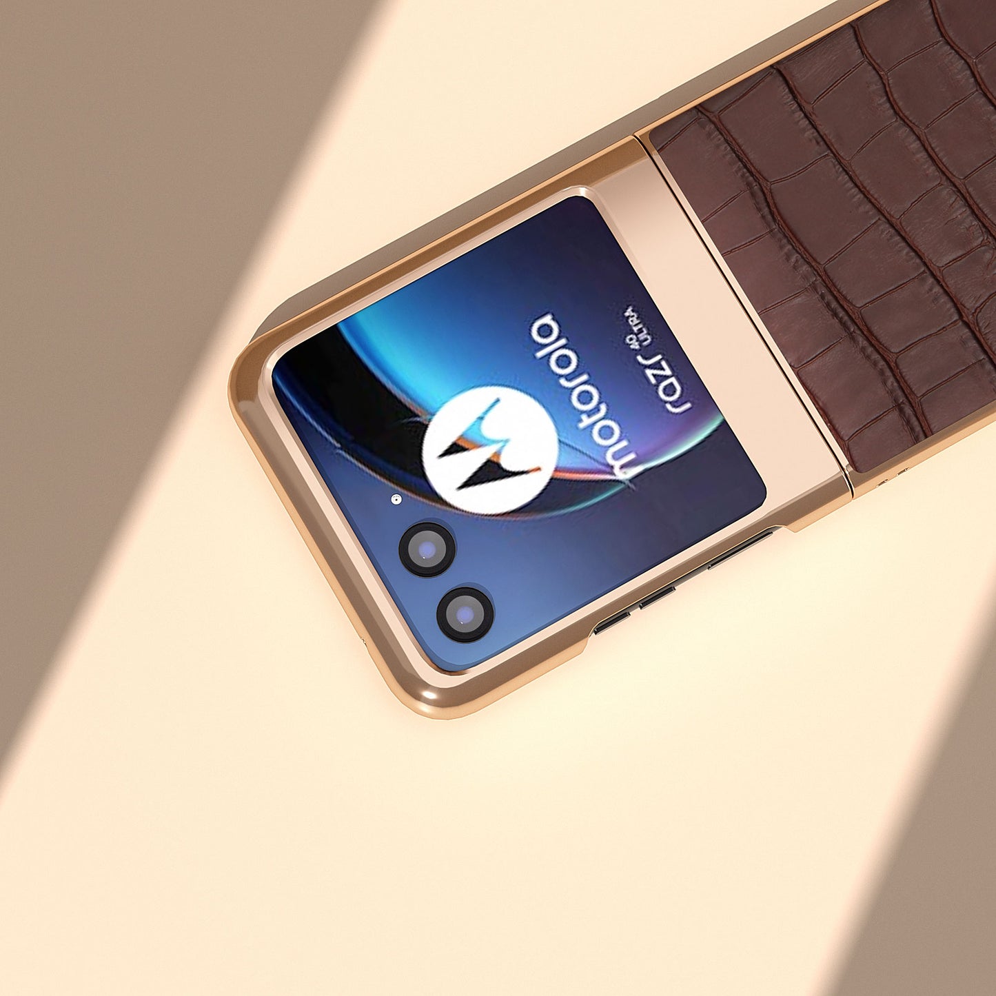 Uniqkart for Motorola Razr 40 Ultra 5G Genuine Cow Leather + PC Anti-Drop Cover Crocodile Texture Nano Electroplating Phone Case - Coffee