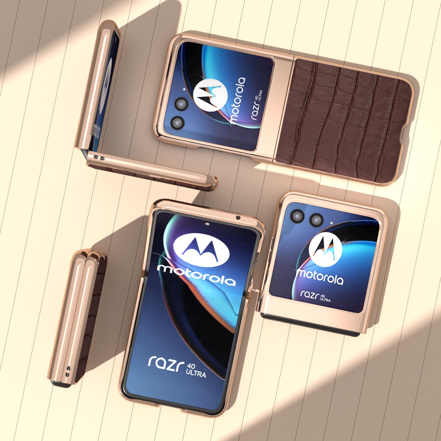 Uniqkart for Motorola Razr 40 Ultra 5G Genuine Cow Leather + PC Anti-Drop Cover Crocodile Texture Nano Electroplating Phone Case - Coffee