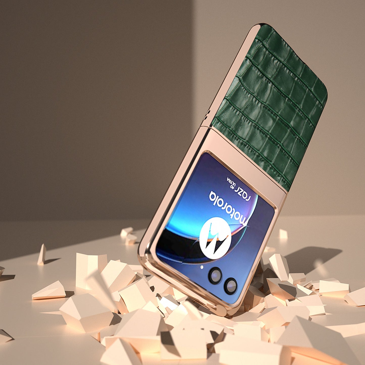 Uniqkart for Motorola Razr 40 Ultra 5G Genuine Cow Leather + PC Anti-Drop Cover Crocodile Texture Nano Electroplating Phone Case - Green