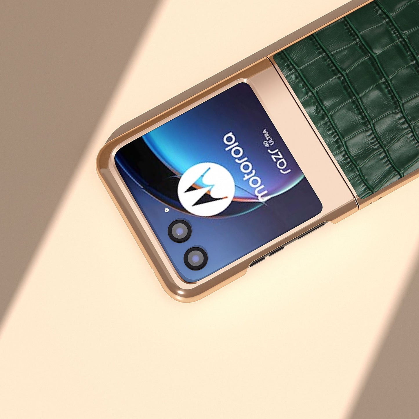 Uniqkart for Motorola Razr 40 Ultra 5G Genuine Cow Leather + PC Anti-Drop Cover Crocodile Texture Nano Electroplating Phone Case - Green