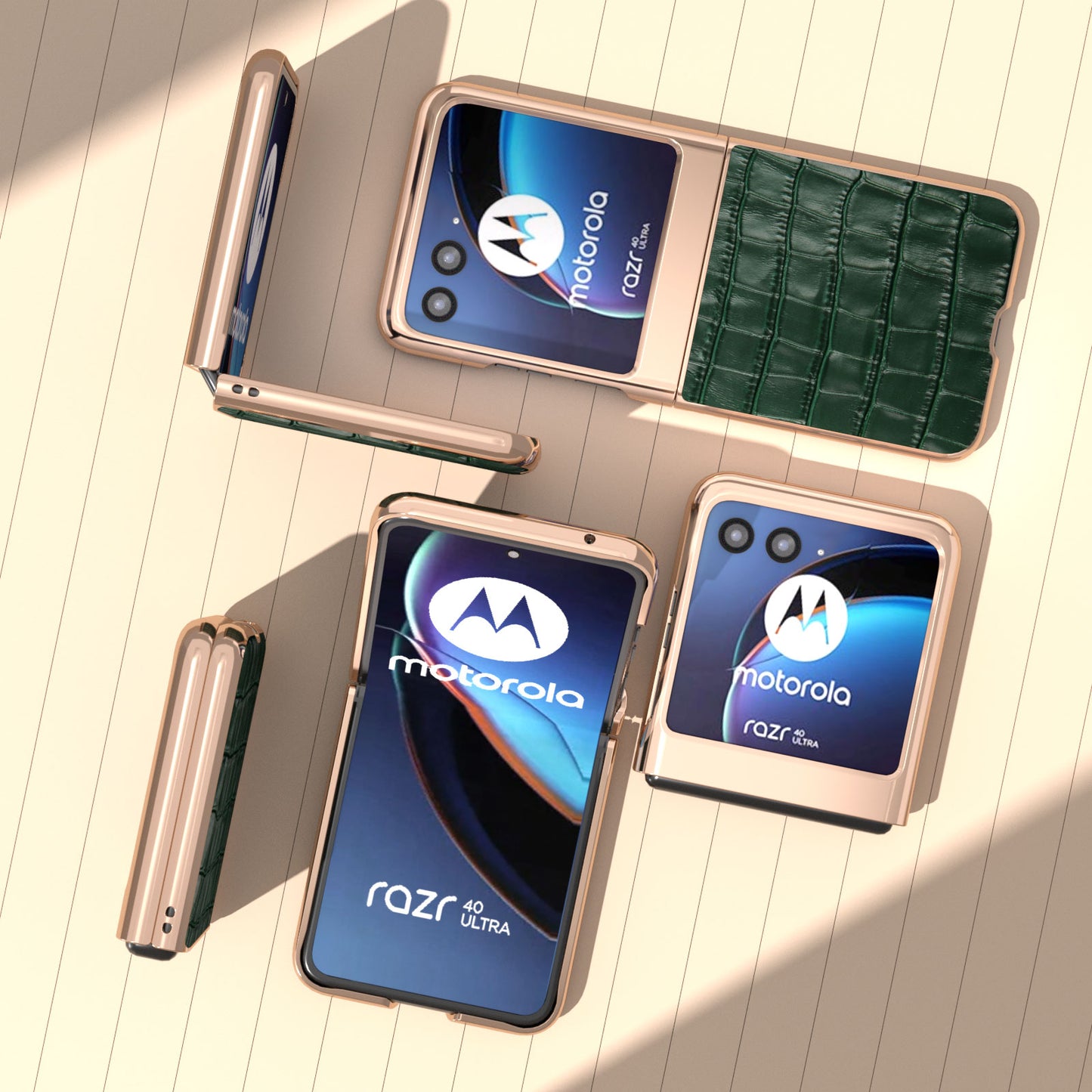 Uniqkart for Motorola Razr 40 Ultra 5G Genuine Cow Leather + PC Anti-Drop Cover Crocodile Texture Nano Electroplating Phone Case - Green