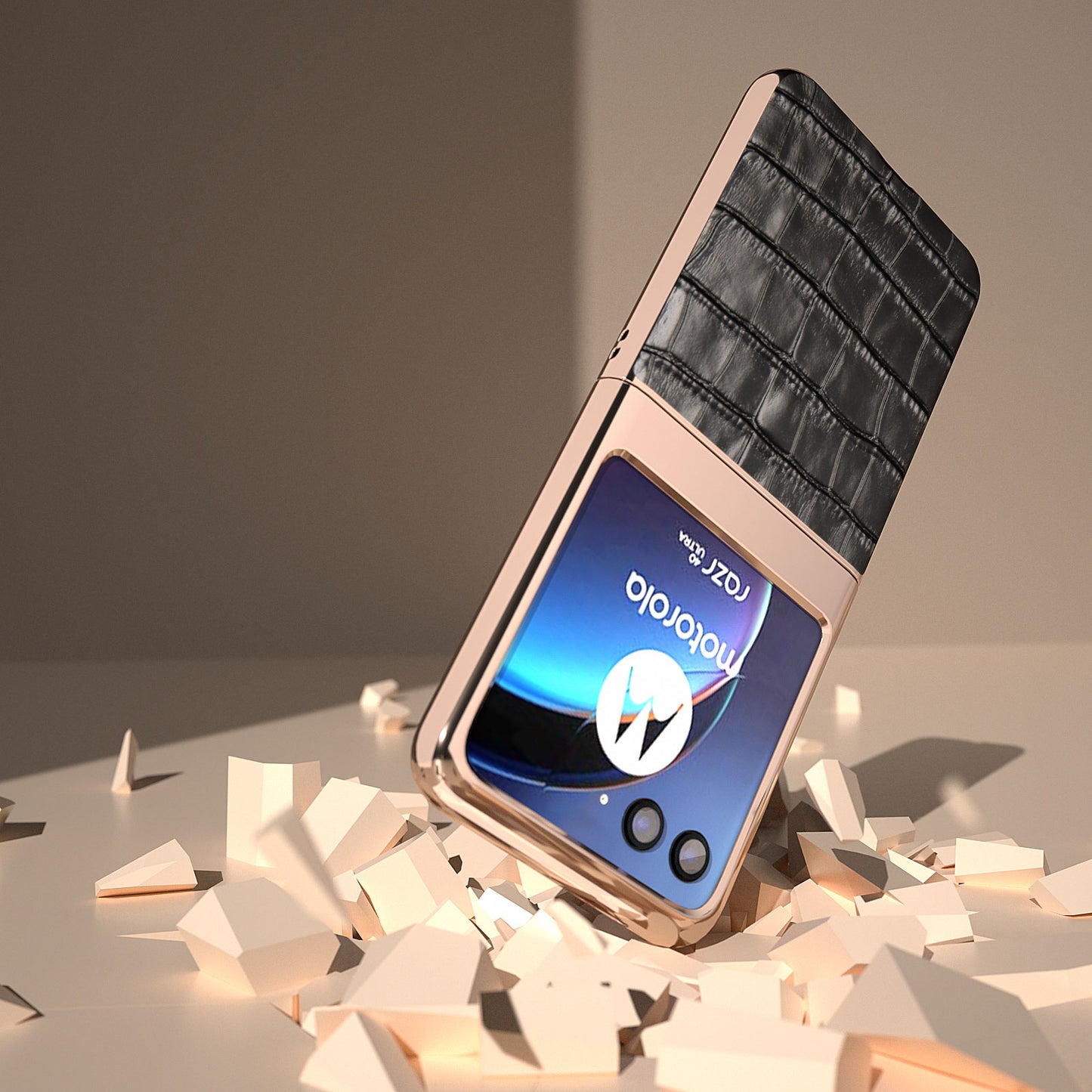 Uniqkart for Motorola Razr 40 Ultra 5G Genuine Cow Leather + PC Anti-Drop Cover Crocodile Texture Nano Electroplating Phone Case - Black