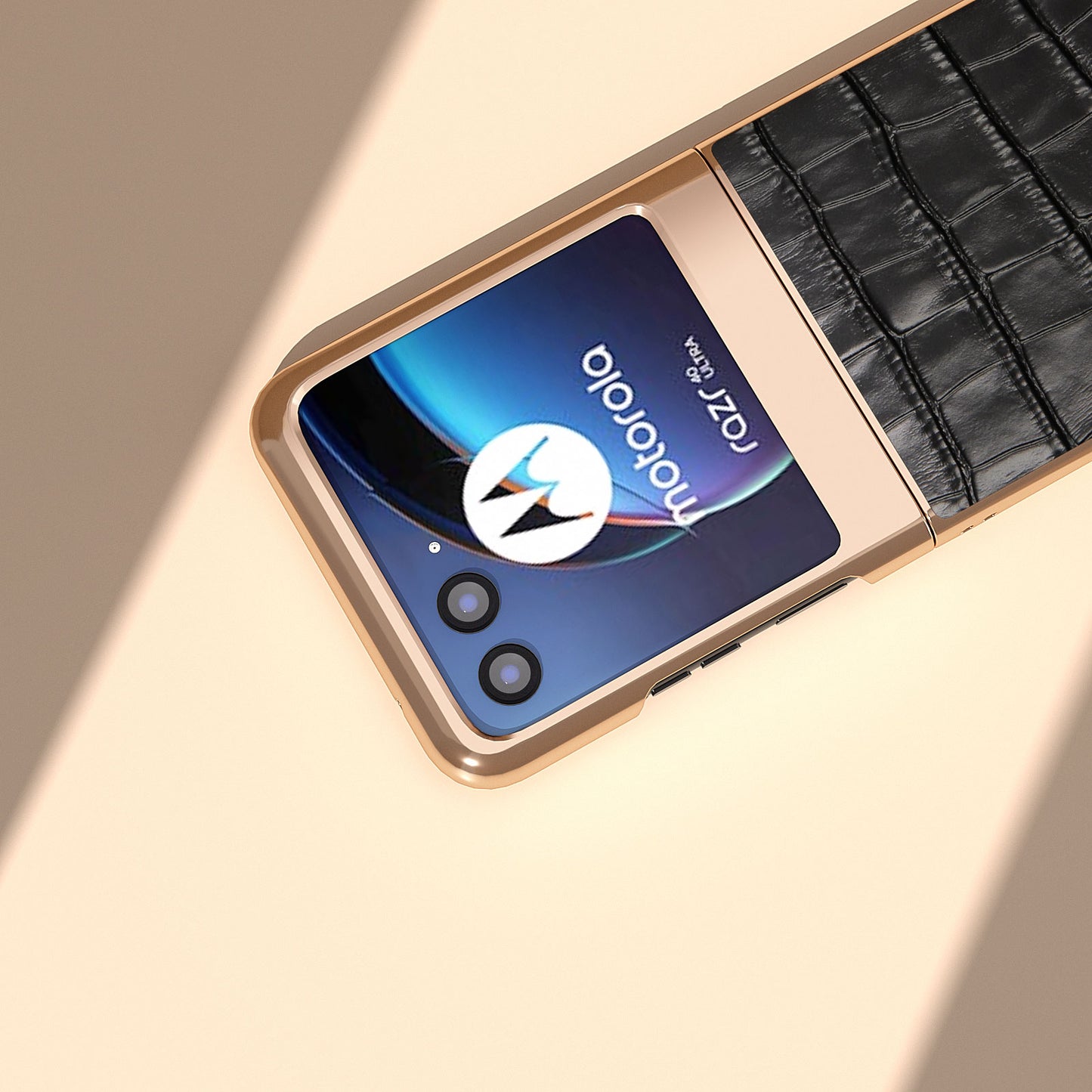 Uniqkart for Motorola Razr 40 Ultra 5G Genuine Cow Leather + PC Anti-Drop Cover Crocodile Texture Nano Electroplating Phone Case - Black