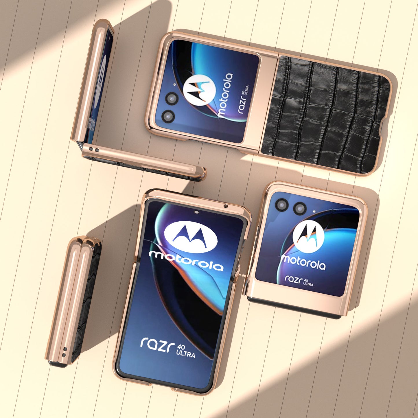 Uniqkart for Motorola Razr 40 Ultra 5G Genuine Cow Leather + PC Anti-Drop Cover Crocodile Texture Nano Electroplating Phone Case - Black