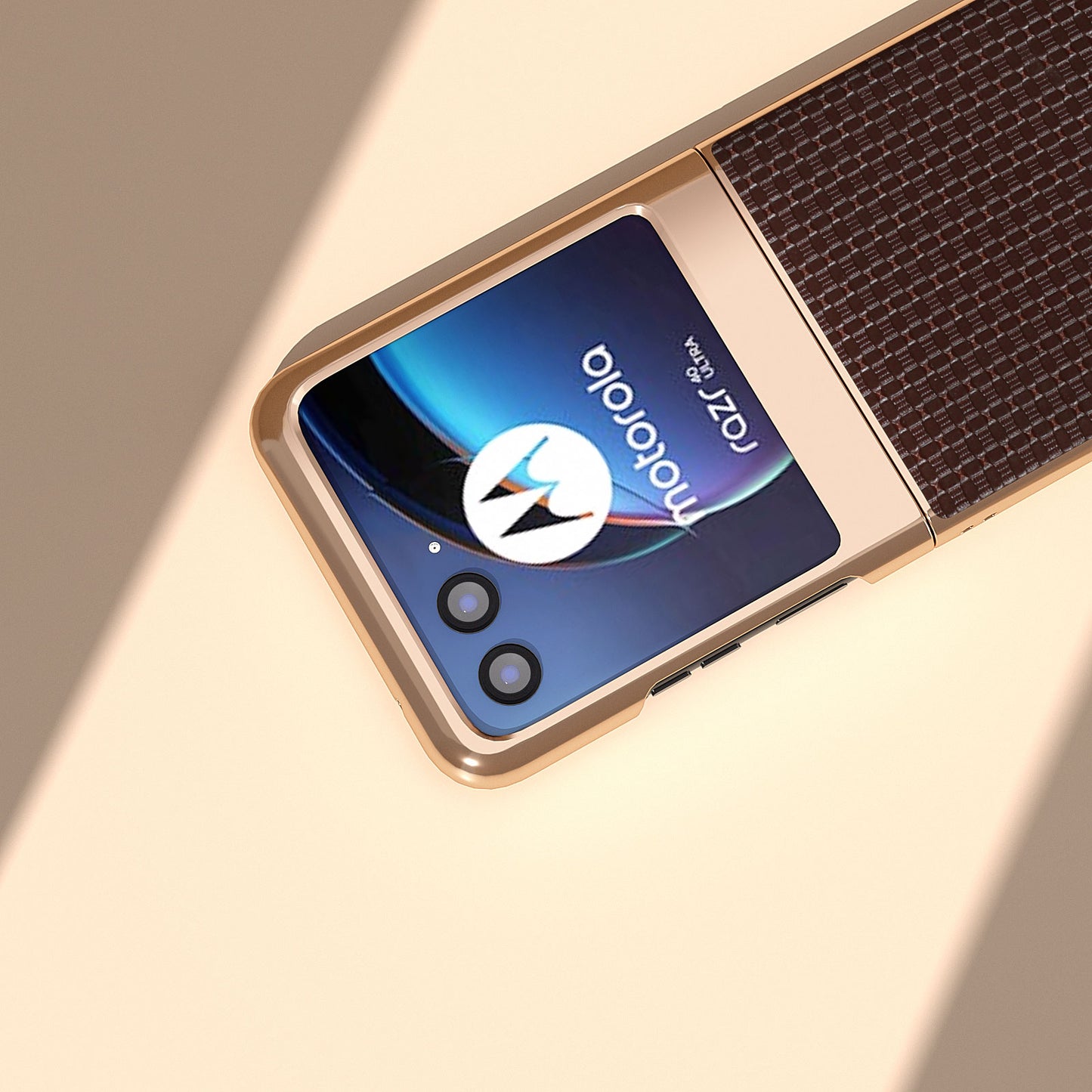 for Motorola Razr 40 Ultra 5G Electroplating Genuine Cow Leather + PC Case Luxury Texture Phone Cover - Coffee