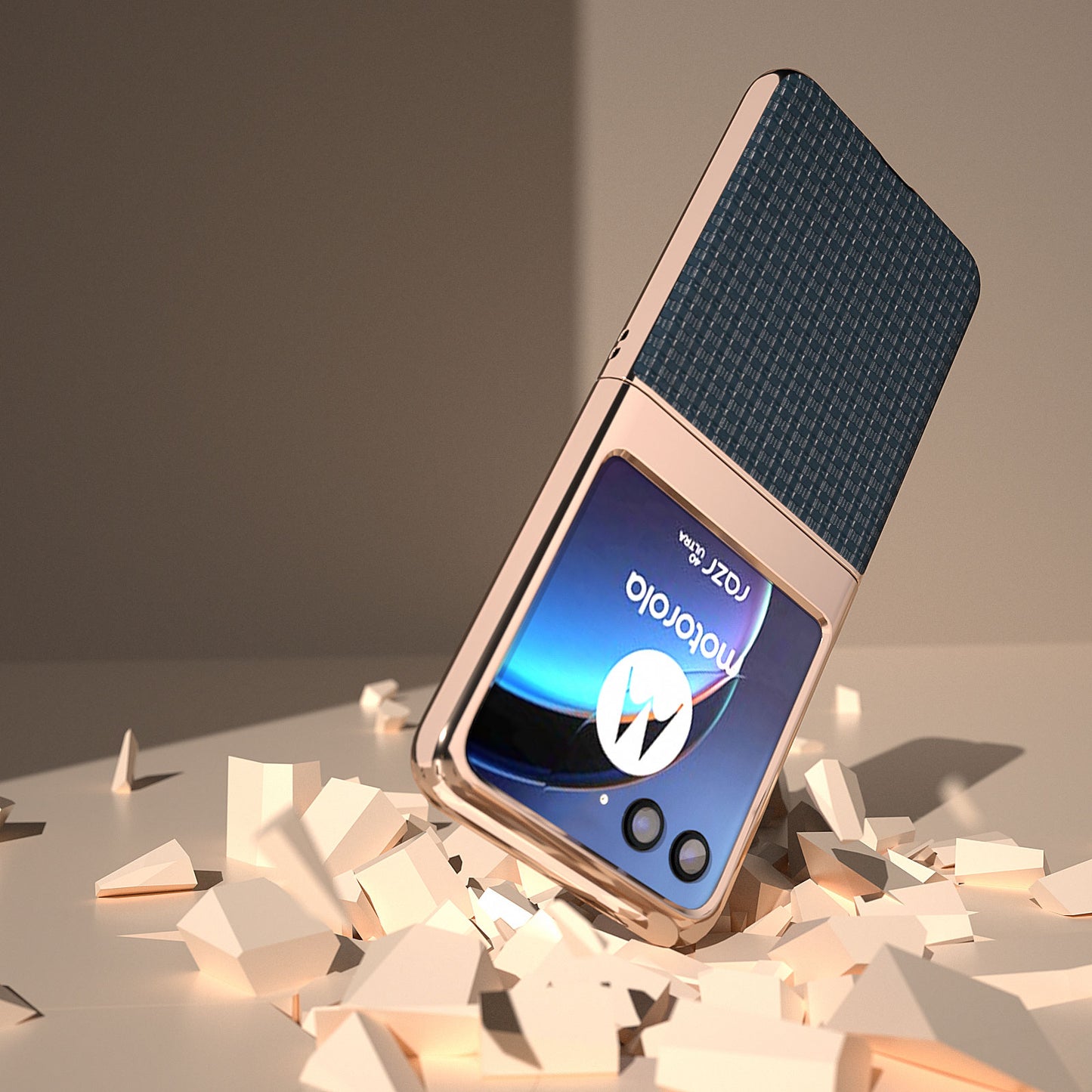 for Motorola Razr 40 Ultra 5G Electroplating Genuine Cow Leather + PC Case Luxury Texture Phone Cover - Blue