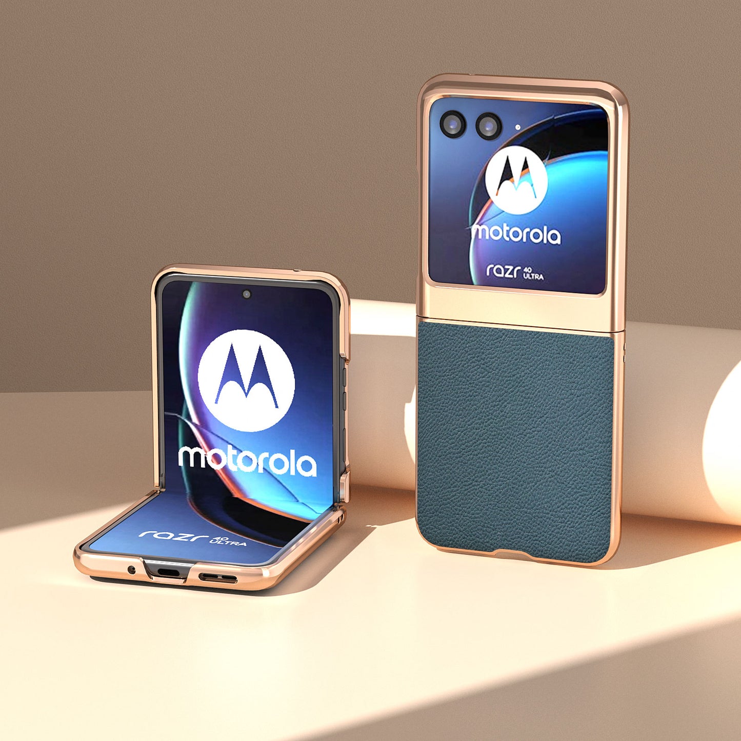 for Motorola Razr 40 Ultra 5G Genuine Cow Leather + PC Litchi Texture Case Nano Electroplating Phone Cover - Green