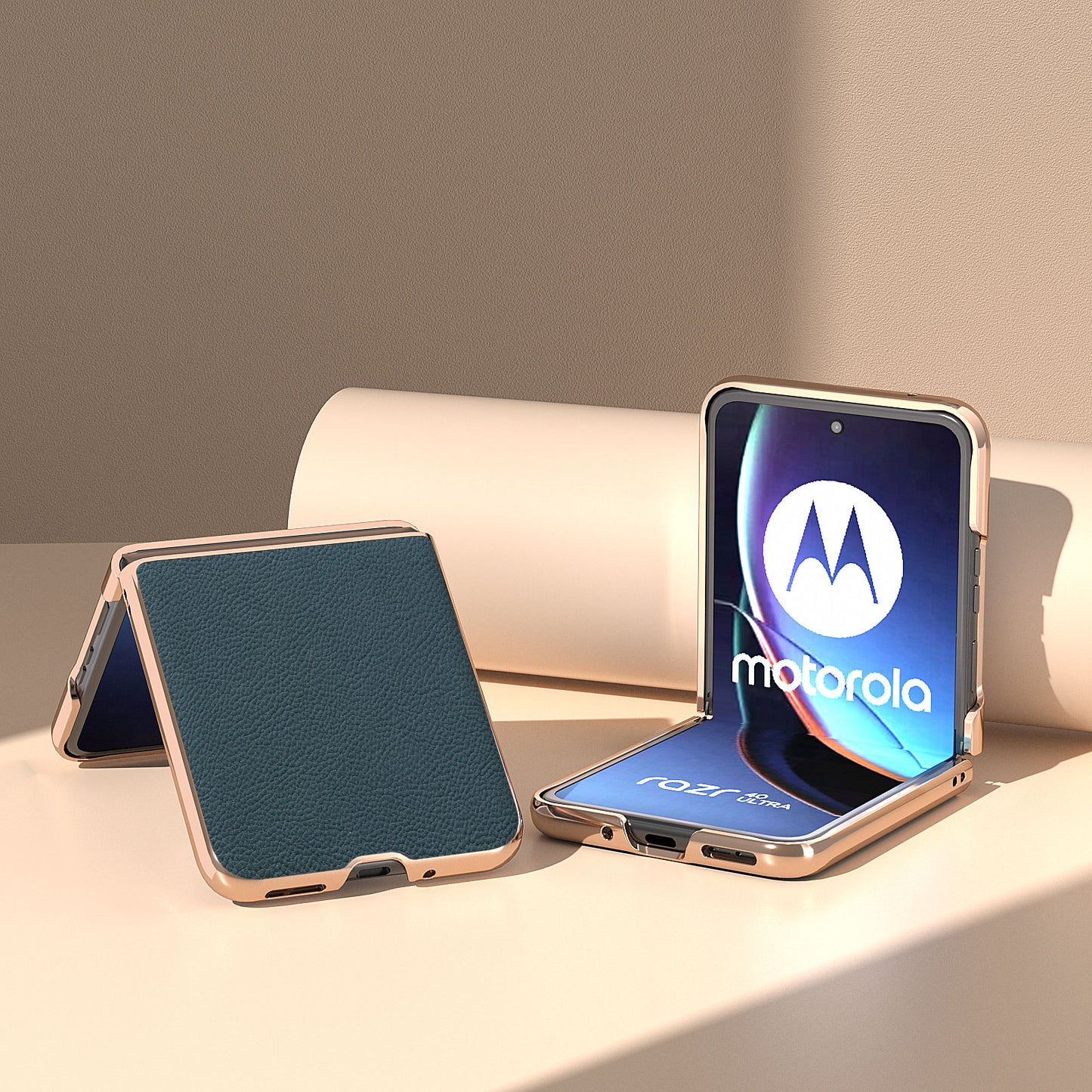 for Motorola Razr 40 Ultra 5G Genuine Cow Leather + PC Litchi Texture Case Nano Electroplating Phone Cover - Green