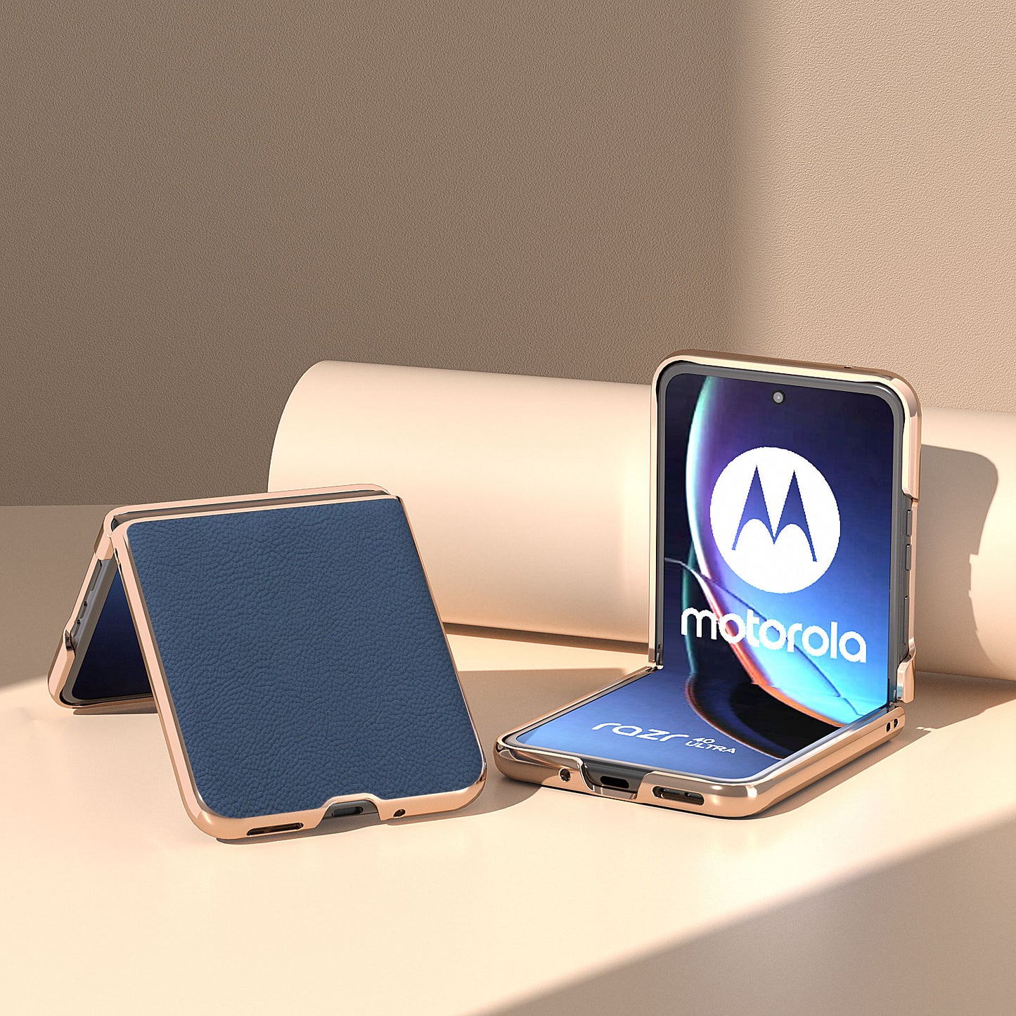 for Motorola Razr 40 Ultra 5G Genuine Cow Leather + PC Litchi Texture Case Nano Electroplating Phone Cover - Blue