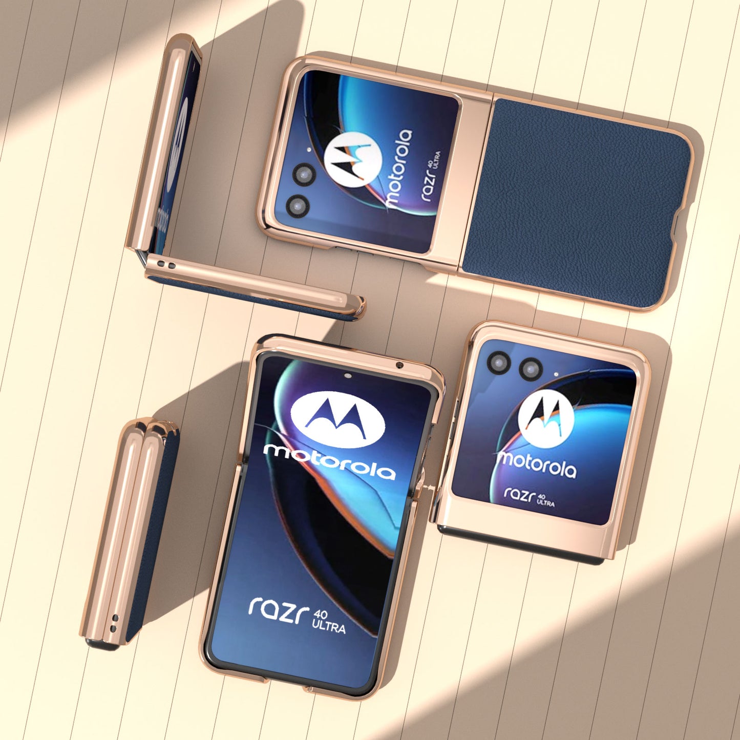 for Motorola Razr 40 Ultra 5G Genuine Cow Leather + PC Litchi Texture Case Nano Electroplating Phone Cover - Blue