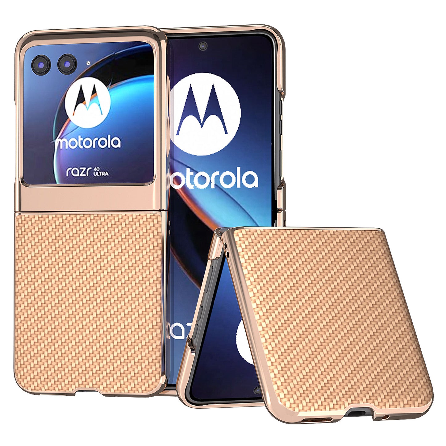 for Motorola Razr 40 Ultra 5G PU Leather + PC Electroplating Case Carbon Fiber Texture Phone Cover - Light Yellow