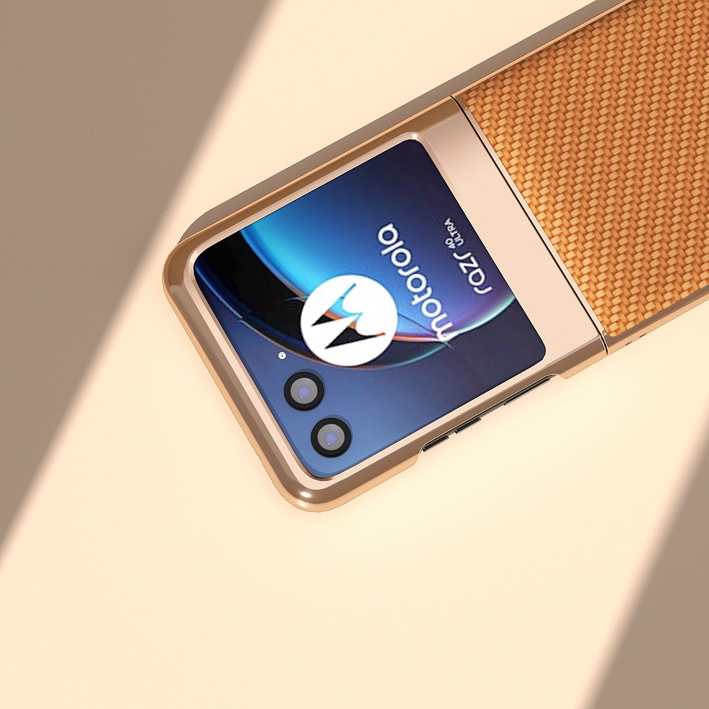 for Motorola Razr 40 Ultra 5G PU Leather + PC Electroplating Case Carbon Fiber Texture Phone Cover - Light Brown