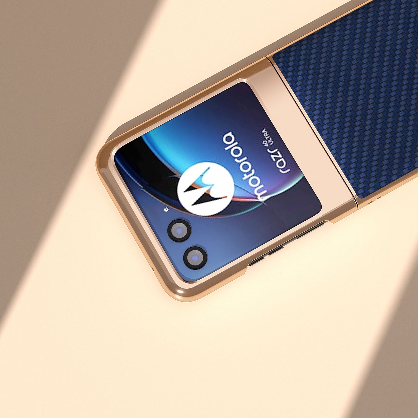 Uniqkart for Motorola Razr 40 Ultra 5G PU Leather + PC Electroplating Case Carbon Fiber Texture Phone Cover - Blue
