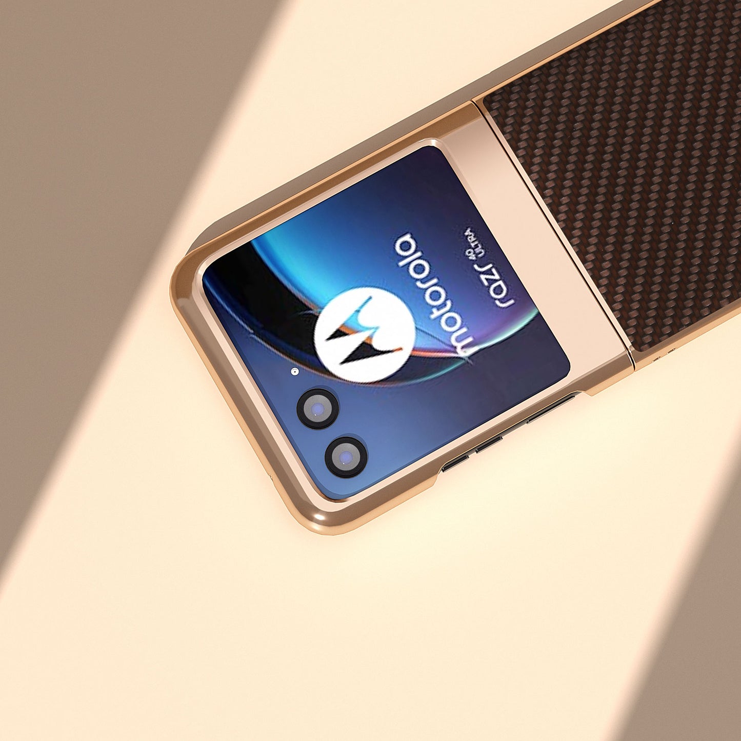 Uniqkart for Motorola Razr 40 Ultra 5G PU Leather + PC Electroplating Case Carbon Fiber Texture Phone Cover - Brown