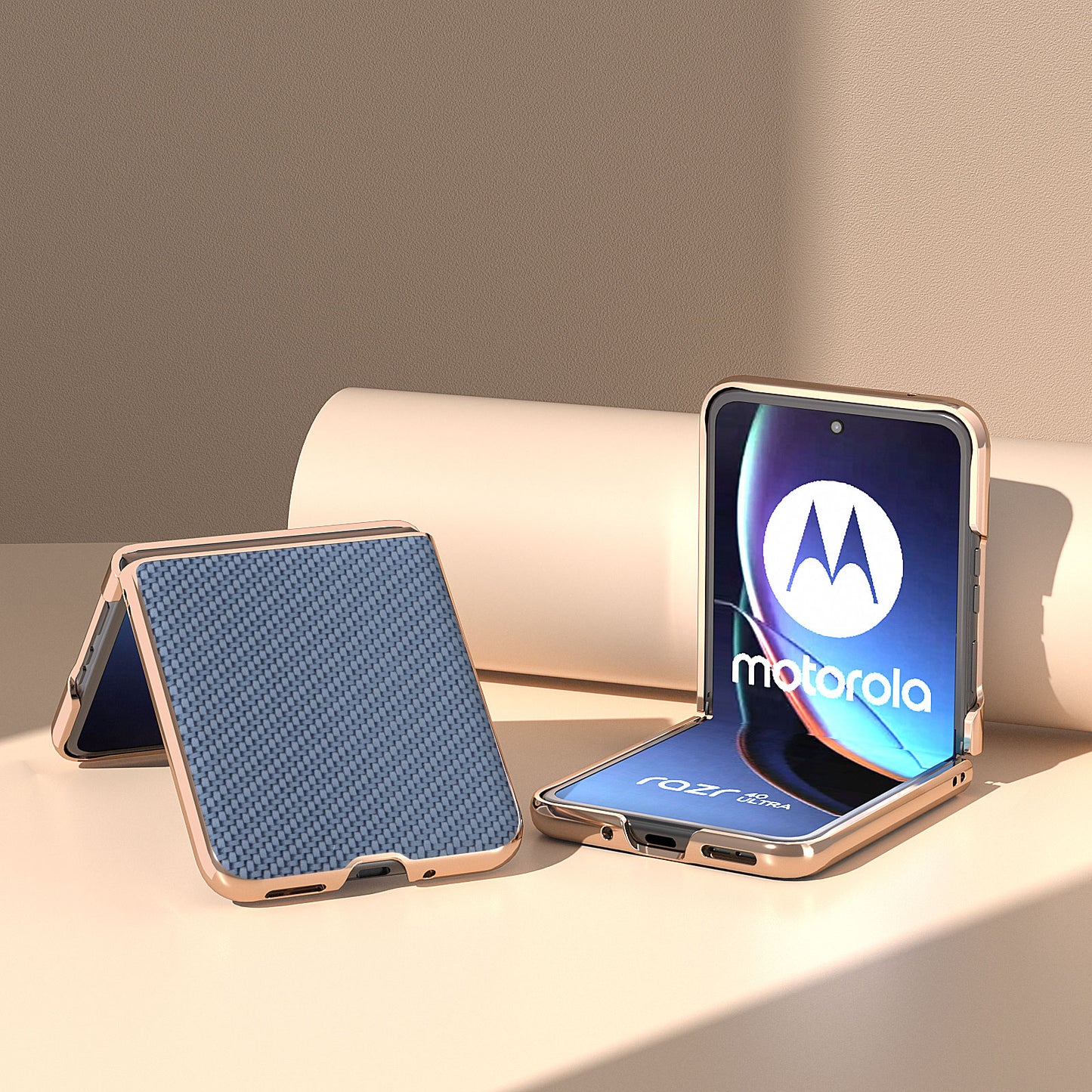 for Motorola Razr 40 Ultra 5G PU Leather + PC Electroplating Case Carbon Fiber Texture Phone Cover - Baby Blue