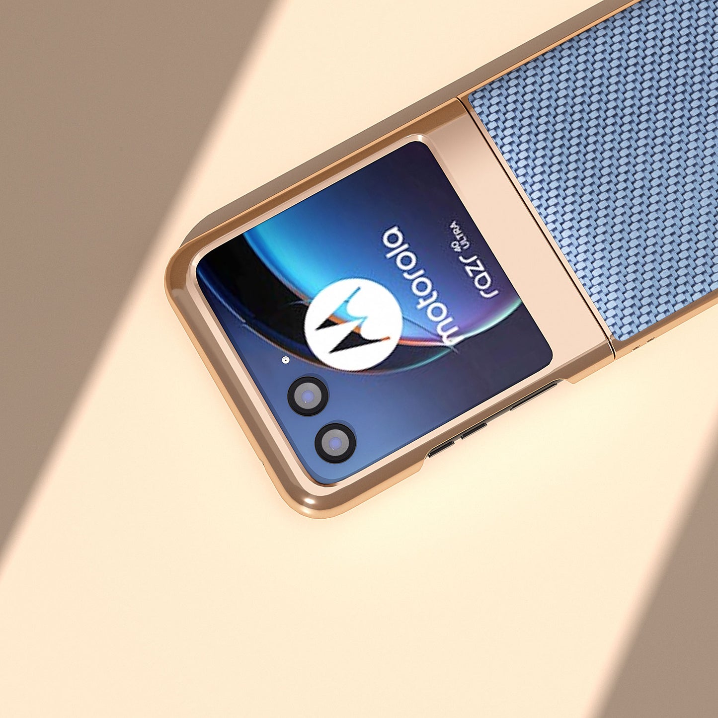 for Motorola Razr 40 Ultra 5G PU Leather + PC Electroplating Case Carbon Fiber Texture Phone Cover - Baby Blue