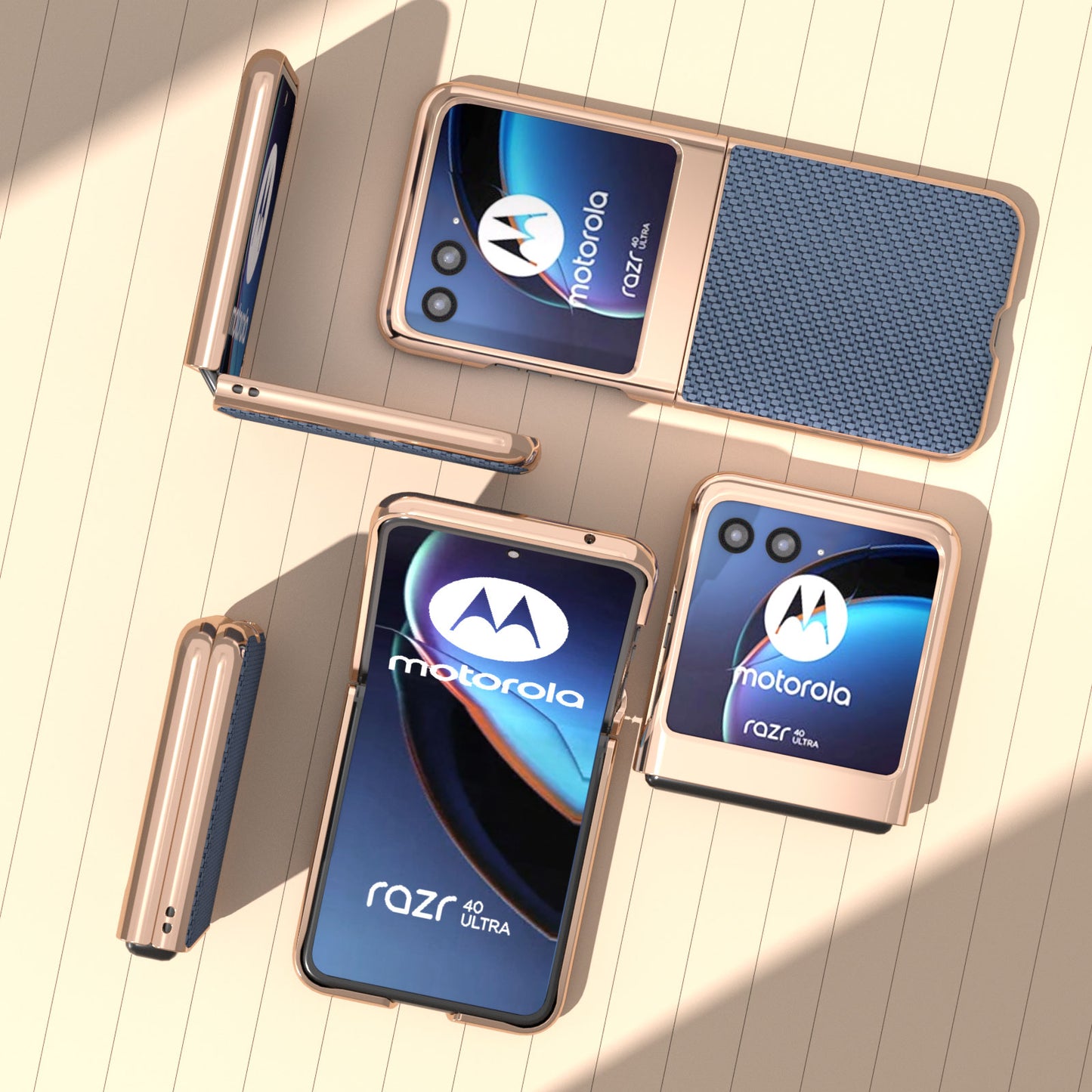 for Motorola Razr 40 Ultra 5G PU Leather + PC Electroplating Case Carbon Fiber Texture Phone Cover - Baby Blue