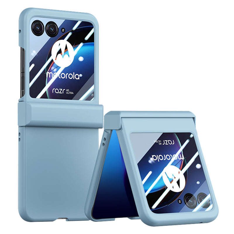 Uniqkart for Motorola Razr 40 Ultra 5G Phone Case Hinge Design PC Cover with Tempered Glass Rear Screen Protector - Baby Blue