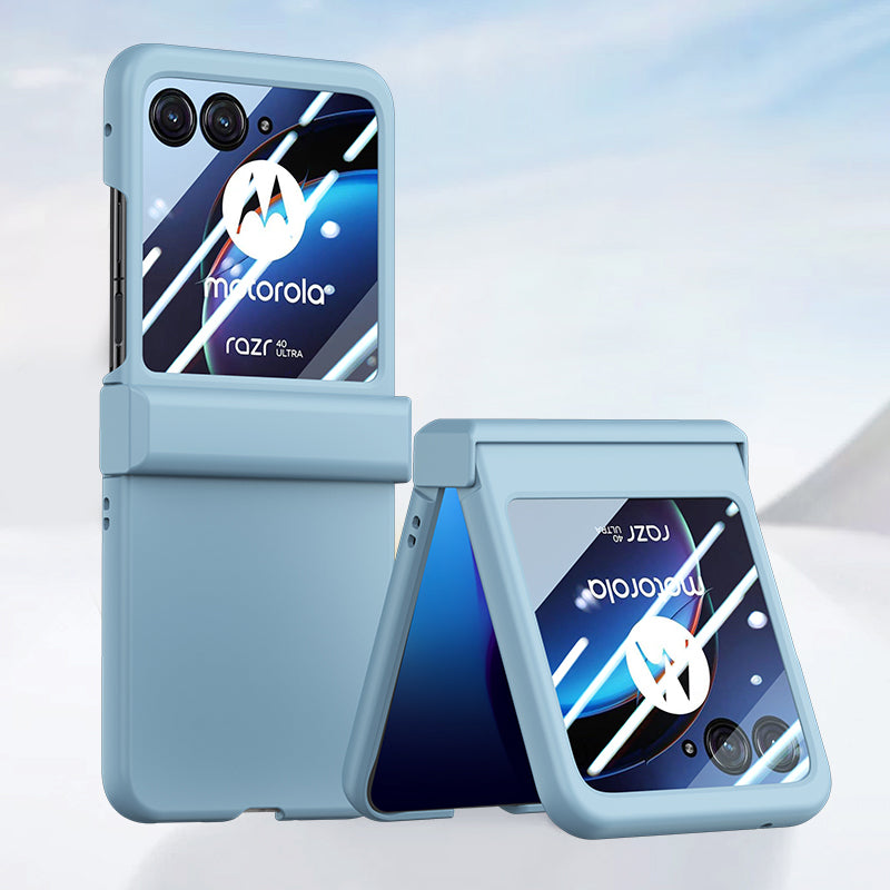 Uniqkart for Motorola Razr 40 Ultra 5G Phone Case Hinge Design PC Cover with Tempered Glass Rear Screen Protector - Baby Blue