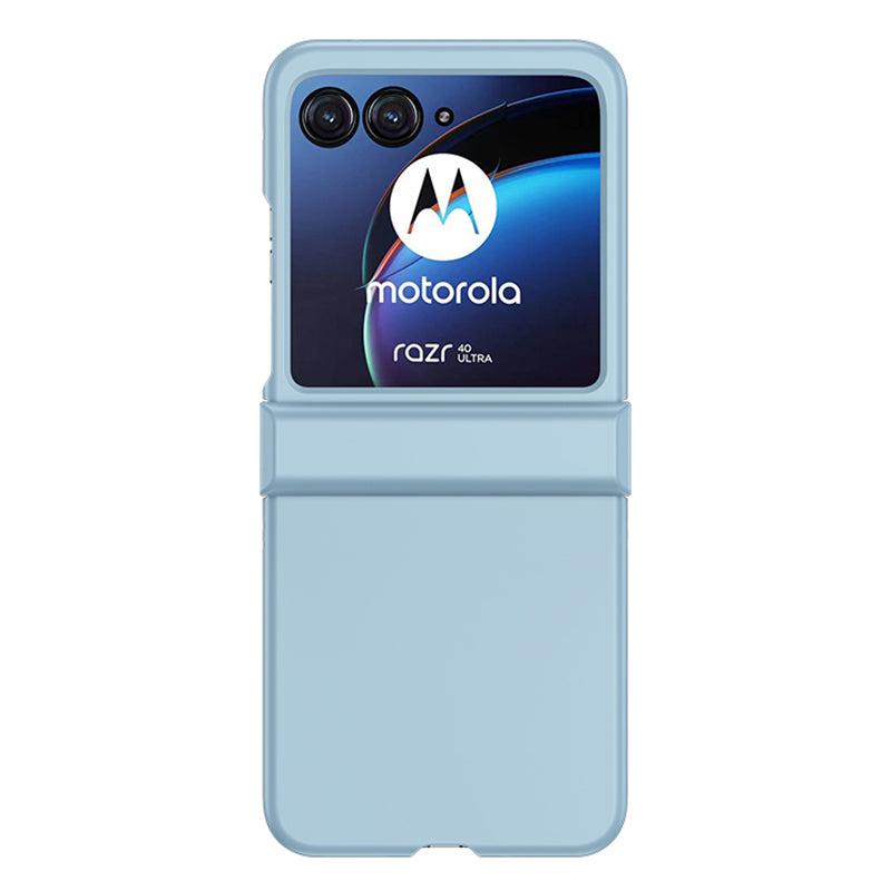 Uniqkart for Motorola Razr 40 Ultra 5G Phone Case Hinge Design PC Cover with Tempered Glass Rear Screen Protector - Baby Blue