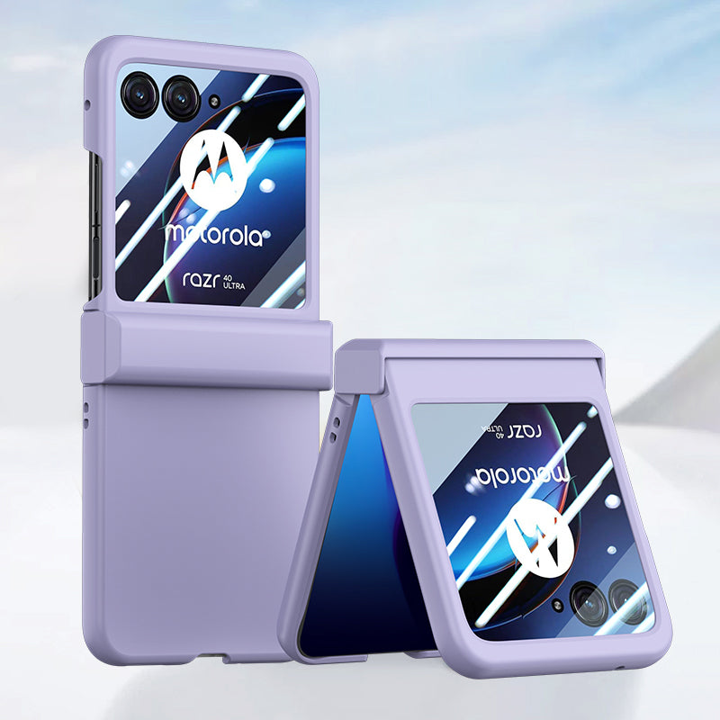 Uniqkart for Motorola Razr 40 Ultra 5G Phone Case Hinge Design PC Cover with Tempered Glass Rear Screen Protector - Purple
