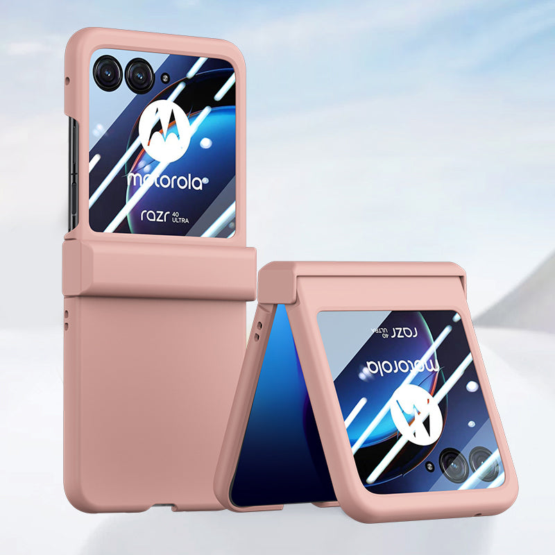 Uniqkart for Motorola Razr 40 Ultra 5G Phone Case Hinge Design PC Cover with Tempered Glass Rear Screen Protector - Pink