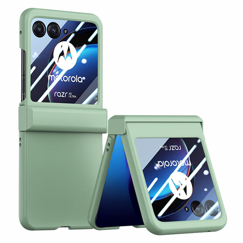 Uniqkart for Motorola Razr 40 Ultra 5G Phone Case Hinge Design PC Cover with Tempered Glass Rear Screen Protector - Light Green