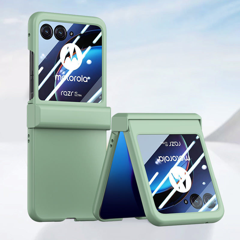 Uniqkart for Motorola Razr 40 Ultra 5G Phone Case Hinge Design PC Cover with Tempered Glass Rear Screen Protector - Light Green