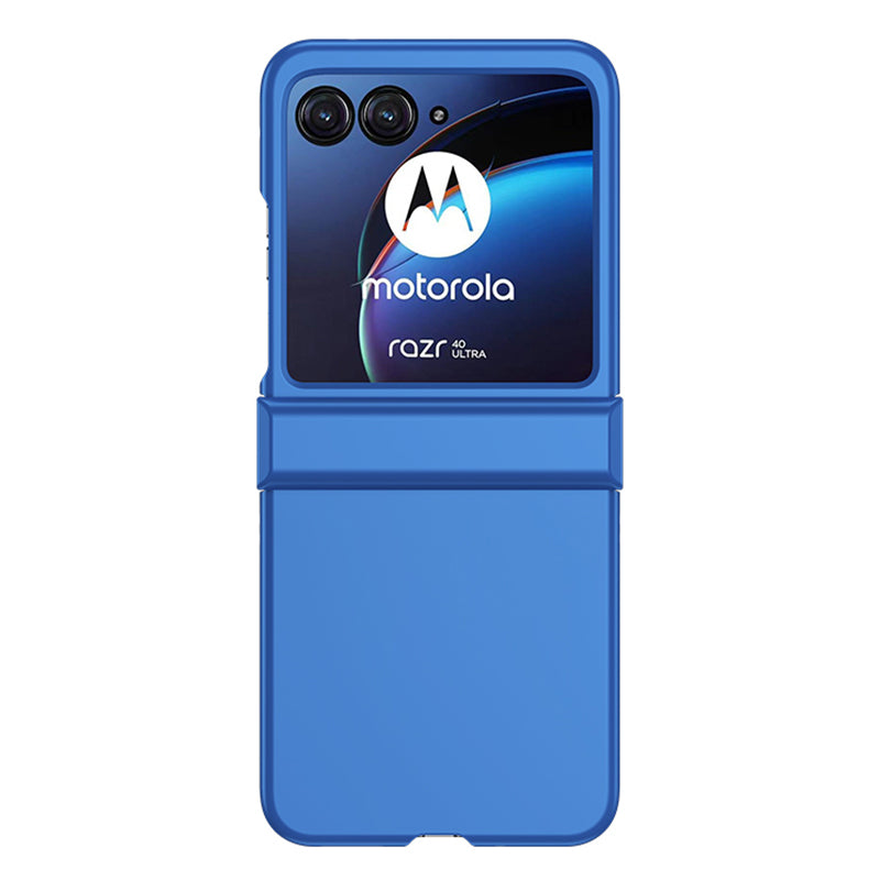 Uniqkart for Motorola Razr 40 Ultra 5G Phone Case Hinge Design PC Cover with Tempered Glass Rear Screen Protector - Dark Blue