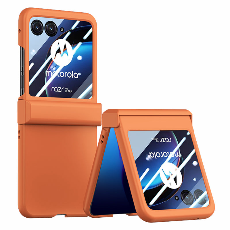 Uniqkart for Motorola Razr 40 Ultra 5G Phone Case Hinge Design PC Cover with Tempered Glass Rear Screen Protector - Orange