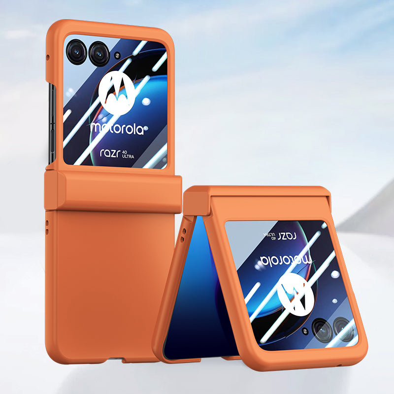 Uniqkart for Motorola Razr 40 Ultra 5G Phone Case Hinge Design PC Cover with Tempered Glass Rear Screen Protector - Orange