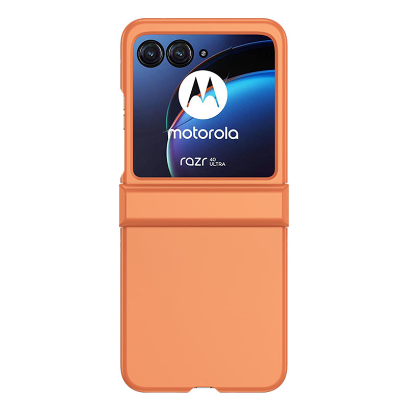 Uniqkart for Motorola Razr 40 Ultra 5G Phone Case Hinge Design PC Cover with Tempered Glass Rear Screen Protector - Orange