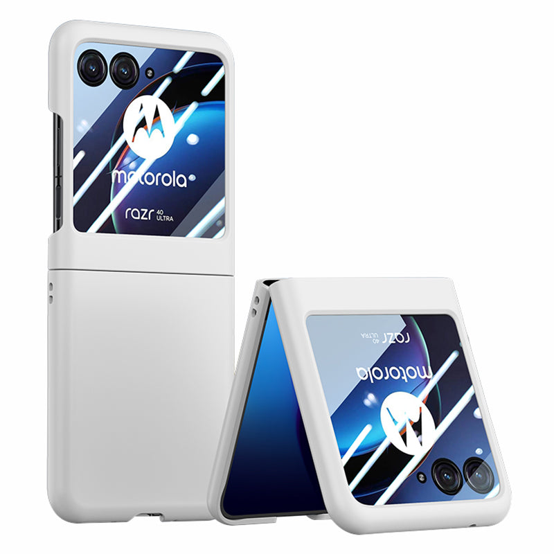 for Motorola Razr 40 Ultra 5G Phone Case Skin-touch PC Cover with Tempered Glass Rear Screen Protector - White
