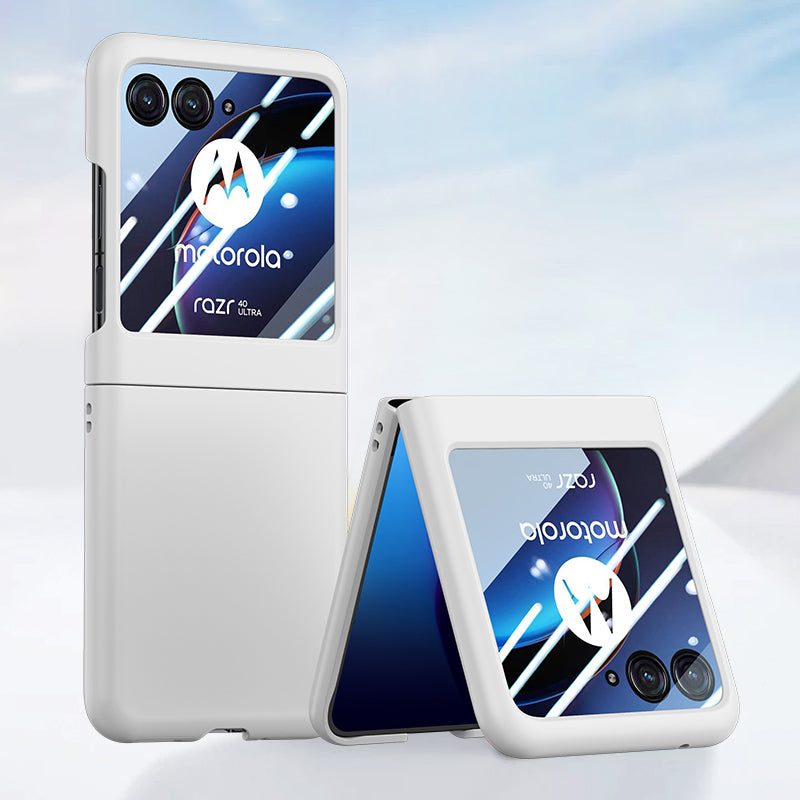 for Motorola Razr 40 Ultra 5G Phone Case Skin-touch PC Cover with Tempered Glass Rear Screen Protector - White