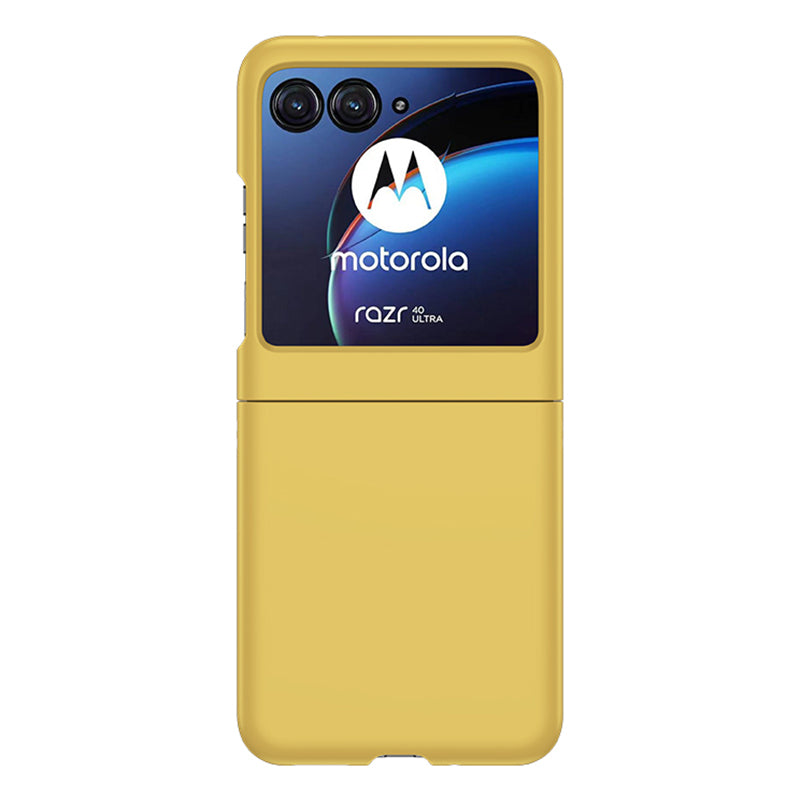 for Motorola Razr 40 Ultra 5G Phone Case Skin-touch PC Cover with Tempered Glass Rear Screen Protector - Yellow