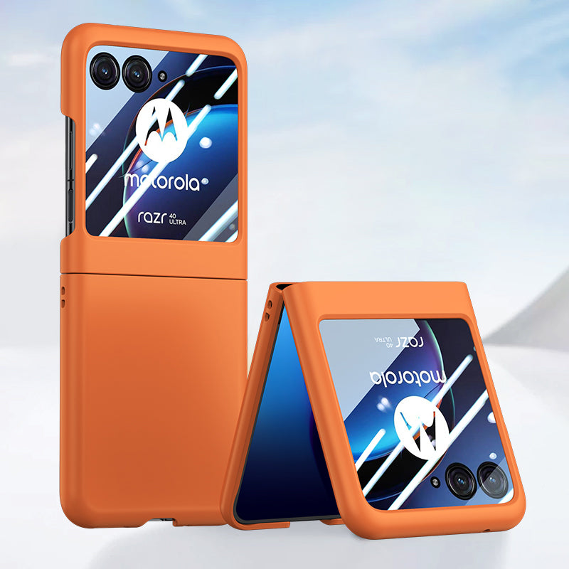 for Motorola Razr 40 Ultra 5G Phone Case Skin-touch PC Cover with Tempered Glass Rear Screen Protector - Orange