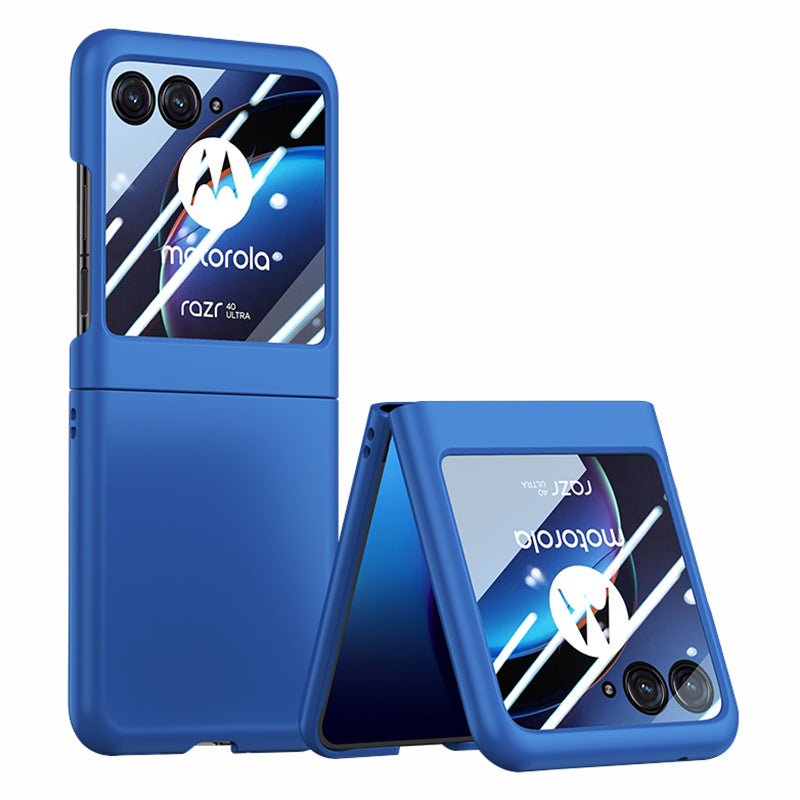 for Motorola Razr 40 Ultra 5G Phone Case Skin-touch PC Cover with Tempered Glass Rear Screen Protector - Dark Blue