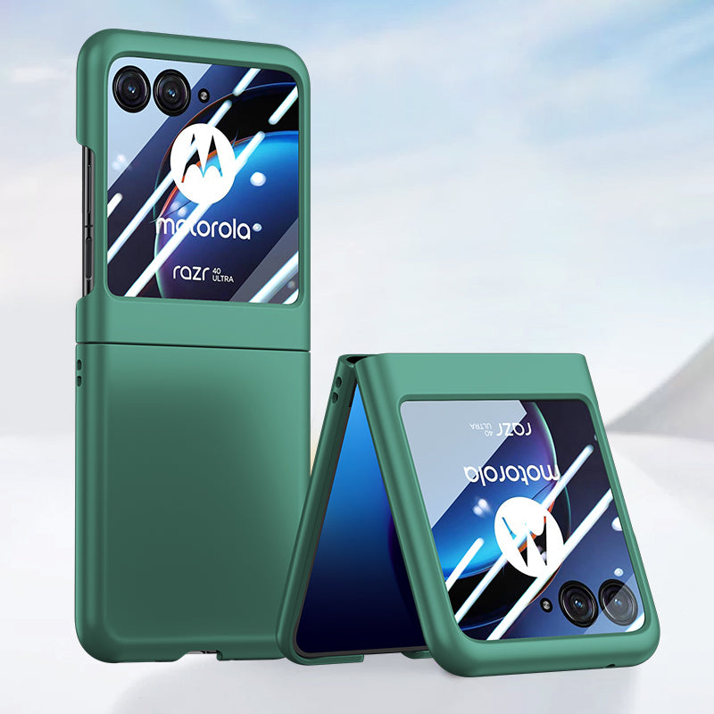 for Motorola Razr 40 Ultra 5G Phone Case Skin-touch PC Cover with Tempered Glass Rear Screen Protector - Dark Green