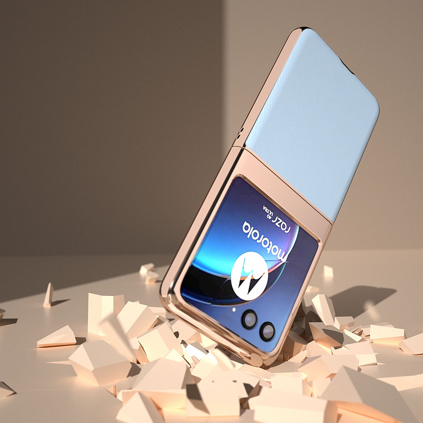 Uniqkart for Motorola Razr 40 Ultra 5G Nano Electroplating Phone Case Genuine Cow Leather+PC Phone Cover - Blue