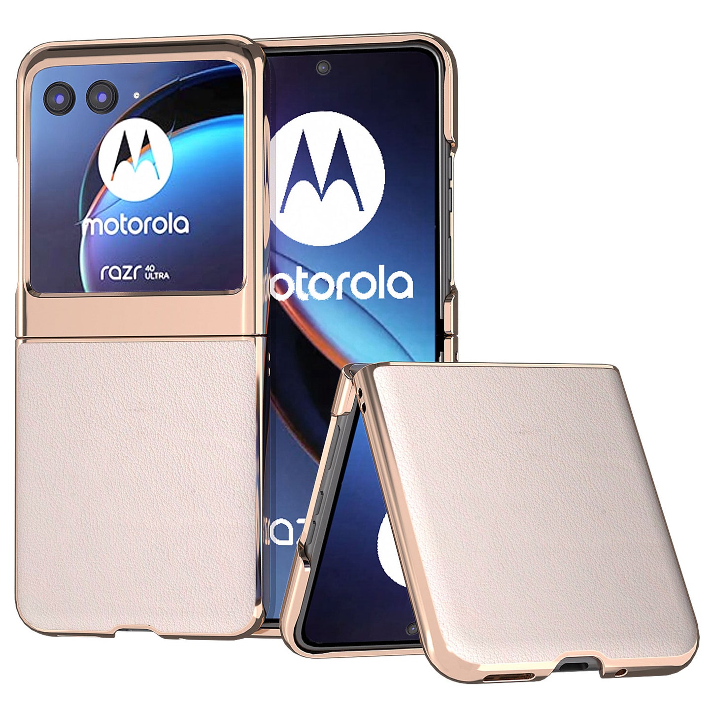 Uniqkart for Motorola Razr 40 Ultra 5G Nano Electroplating Phone Case Genuine Cow Leather+PC Phone Cover - Grey