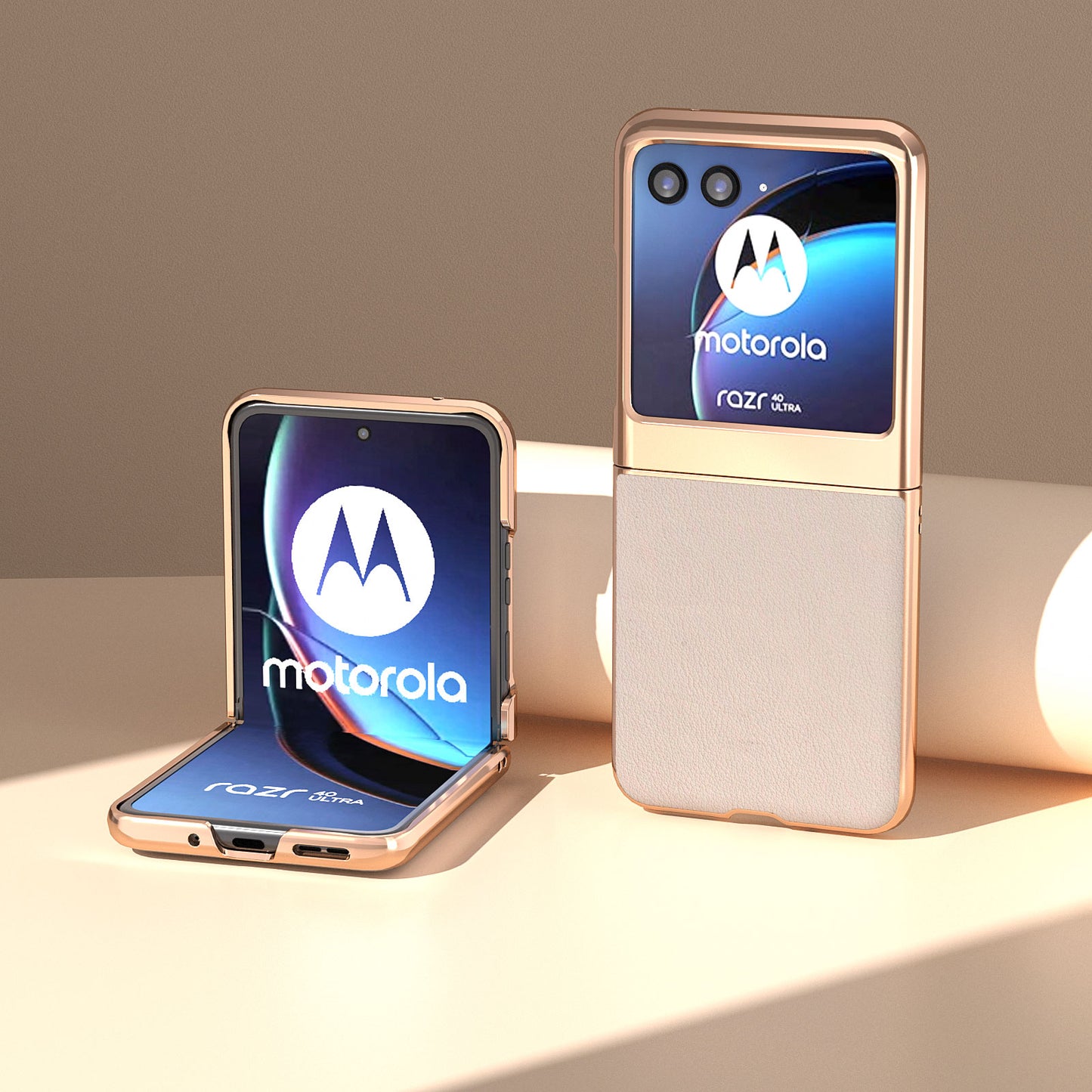 Uniqkart for Motorola Razr 40 Ultra 5G Nano Electroplating Phone Case Genuine Cow Leather+PC Phone Cover - Grey