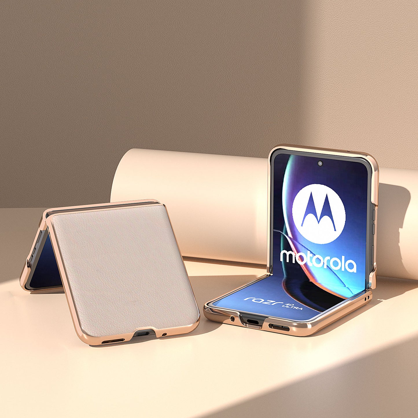 Uniqkart for Motorola Razr 40 Ultra 5G Nano Electroplating Phone Case Genuine Cow Leather+PC Phone Cover - Grey