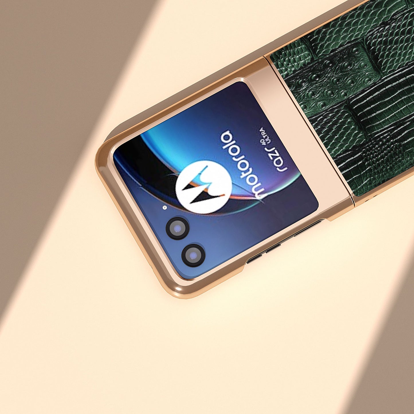 Uniqkart for Motorola Razr 40 Ultra 5G Mahjong Texture Genuine Cow Leather+PC Phone Case Nano Electroplating Phone Cover - Green