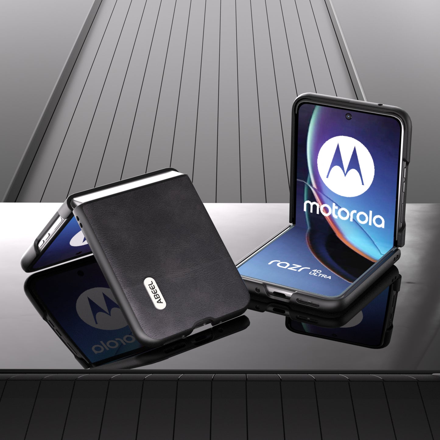 Uniqkart Bump Proof Phone Case for Motorola Razr 40 Ultra 5G , PU Leather Coated PC Cowhide Texture Cover - Black