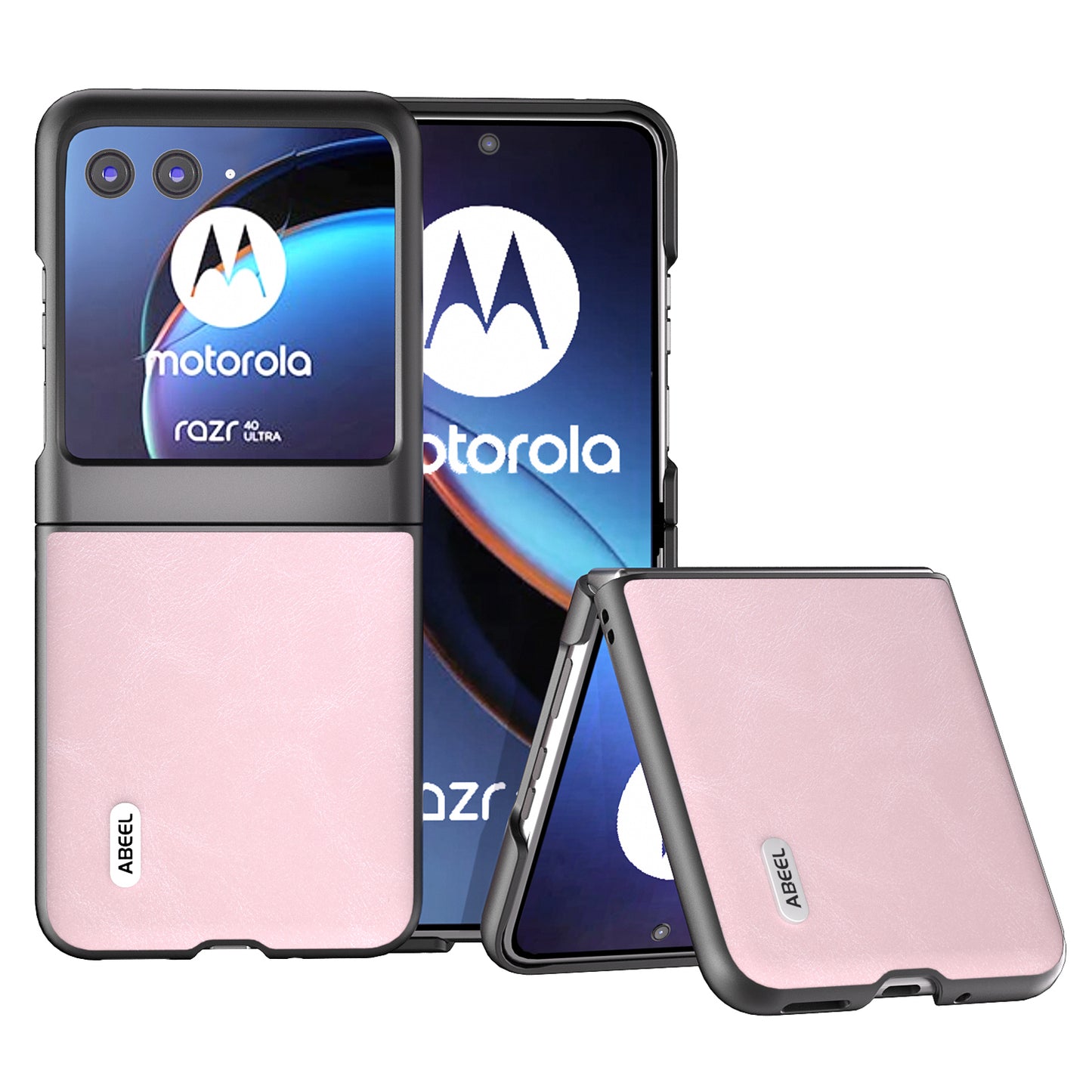Uniqkart Bump Proof Phone Case for Motorola Razr 40 Ultra 5G , PU Leather Coated PC Cowhide Texture Cover - Pink